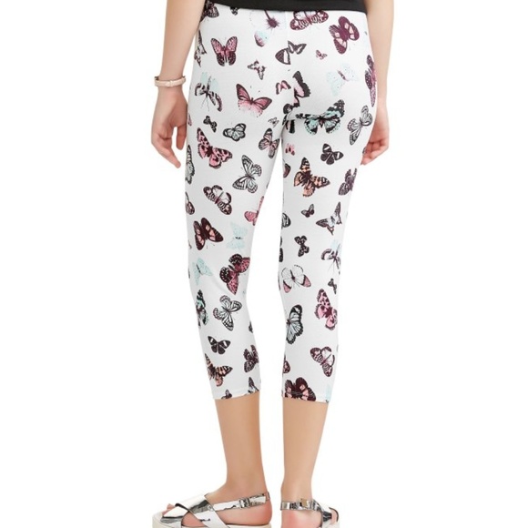🆕️ Butterflies Multi on White Capri Leggings - L - Picture 5 of 6